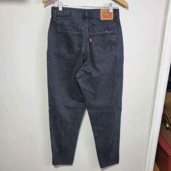 LEVI'S High Waisted Mom Jean Tapered Leg Stretch Distressed Black Women 28 x 28" - Picture 7 of 16